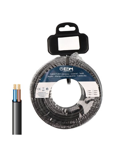 Carrete 5m cable paralelo plano negro 2x2,5mm, edm