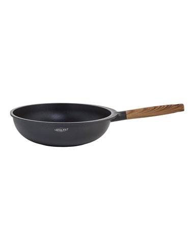 Wok aluminio fundido c/tapa. mango color madera 30cm nature oroley