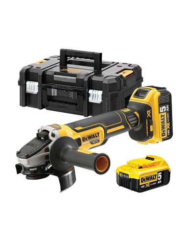 S.of. mini-amoladora sin escobillas xr 18v 125mm con 2 baterías li-ion 5ah, cargador y maletín tstak ii dcg405p2-qw dewalt