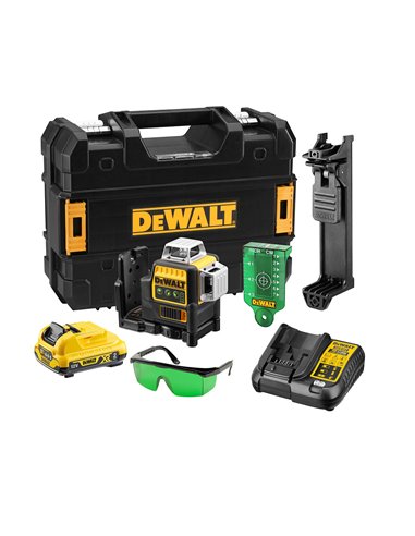 S.of. nivel láser autonivelante verde de 3 líneas 360° xr 12v con batería li-ion 2ah dce089d1g-qw dewalt