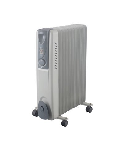 Radiador Aceite Confort 2500w 11elementos Gris 3potenc.ruedas Termostato Reg.Luz Indicadora 59x47,5x24cm