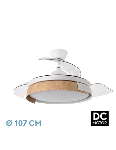 Ventilador Dc Provenza 72w 7200lm Blanco/haya 3asp.desplegables 36/51x50/107d.3col, Remoto, Temporizador, Memoria