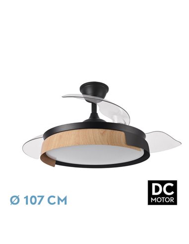 Ventilador Dc Provenza 72w 7200lm Negro/haya 3asp.desplegables 36/51x50/107d.3col, Remoto, Temporizador, Memoria