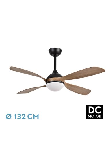 Ventilador Dc Livorno 30w 3250lm Negro/roble 132d 4aspas 3000k,4500k,6000k, Remoto+ Temporizador+ Memoria