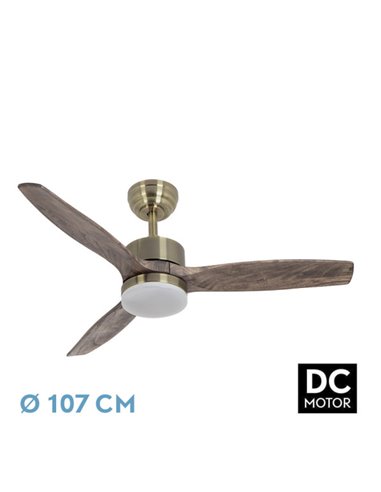 Ventilador Dc Torino 24w Cuero 3aspas Roble 6vel 107d 2424lm 3000k,4000k,6500k Remoto+temporizador+memoria