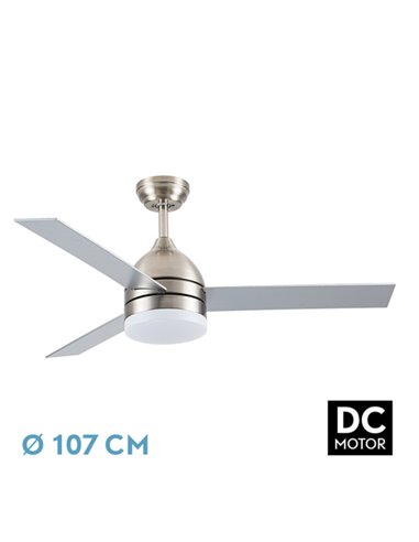 Ventilador Dc Legio 26w Niquel 3aspas Plata/haya 107d 2950lm 3000-4000-6000k Remoto+memoria+temporizador