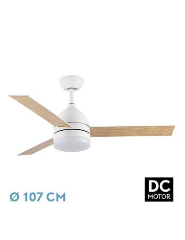 Ventilador Dc Legio 26w Blanco 3aspas Blanco/haya 107d 2950lm 3000-4000-6000k Remoto+memoria+temporizador