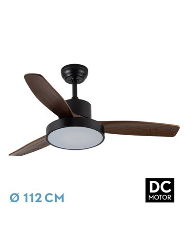 Ventilador Dc Kavala 48w Negro 3aspas Roble 112d 6velocidades 4078lm 3000-4000-6000k Remoto+memoria+temporizador