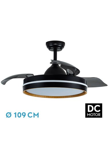 Ventilador Dc Nalon 72w Negro/madera Oscura 3aspas109d 7200lm 3000k,4500k,6000k Remoto+memoria+temporizador