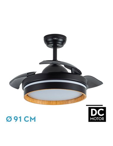 Ventilador Dc Nalon 48w Negro/madera oscura 3aspas 91d 4800lm 3000-4500-6000k Remoto+memoria+temporizador