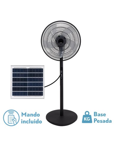 Ventilador De Pie Solar Rialto Negro 30w 3vel 5aspas Puerto Usb Bateria Litio 112x41x38cm