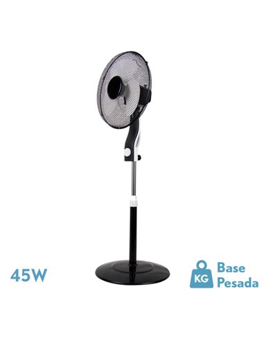 Ventilador De Pie Magico Negro/blanco 3 Vel.45w 3aspas Orientable Fijo Y Rotatorio Regx41x41 Cm