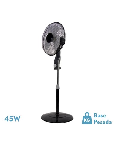 Ventilador De Pie Magico Negr/gris 3 Vel.45w 3aspas Orientable Fijo Y Rotatorio Regx41x41 Cm