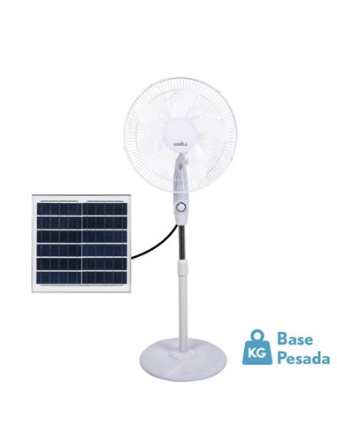 Ventilador De Pie Solar Frontera Blanco 20w 3vel 5aspas Fijo Y Rotatorio Bateria Litio Regx43x38cm