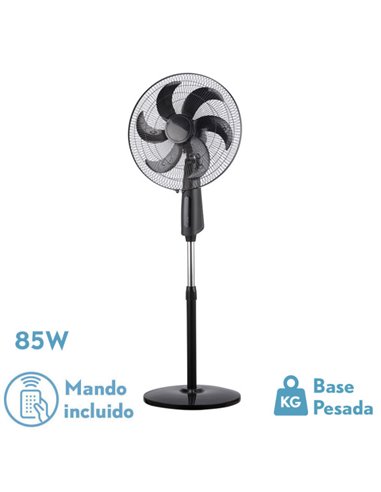 Ventilador De Pie Tolon Negro 3 Vel.85w 6aspas Remoto Temporizador 3modos De Aire Regx50x43 Cm