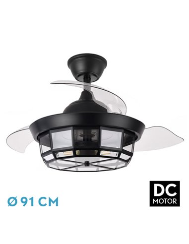 Ventilador Dc Tornado Negro 3xe27 91d 3aspas Desplegables 6velocidades C/remoto Y Temporizador