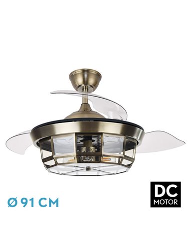 Ventilador Dc Tornado Cuero 3xe27 91d 3aspas Desplegables 6velocidades C/remoto Y Temporizador