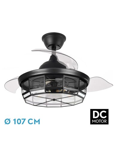 Ventilador Dc Tornado Negro 5xe27 107d 3aspas Desplegables 6velocidades C/remoto Y Temporizador