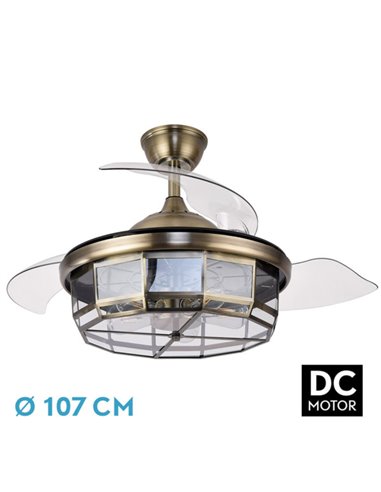 Ventilador Dc Tornado Cuero 5xe27 107d 3aspas Desplegables 6velocidades C/remoto Y Temporizador