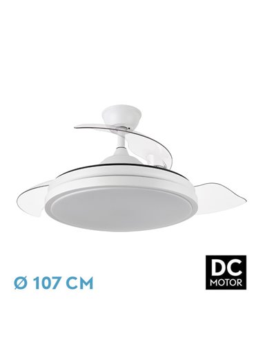 Ventilador Dc Escorpion 59w Blanco 3aspas desplegables 107d 5960lm 3000-4000-6000k Remoto+ Temporizador+ Memoria