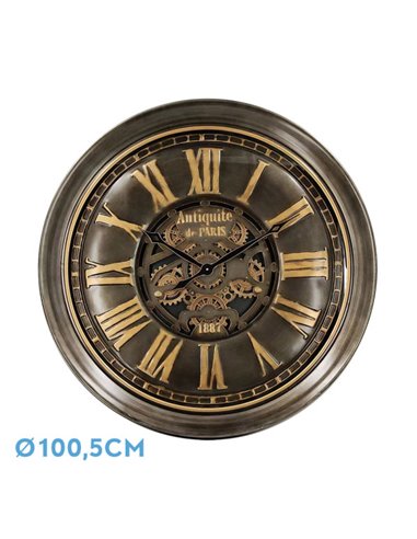 Reloj De Pared Genova Oro/cuero 100,5x100,5x13,5cm Engranajes Con Movimiento