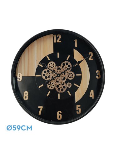 Reloj De Pared Parma Negro/haya/oro 59x59x8cm Engranajes Con Movimiento