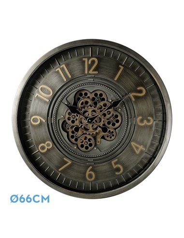 Reloj De Pared Trento Oro/cuero 66x66x10cm Engrana Jes Con Movimiento