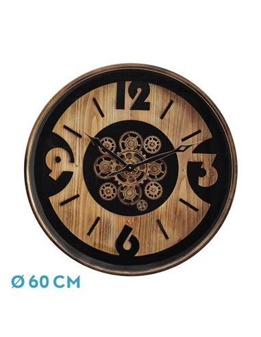 Reloj De Pared Almanzora Negro/haya/oro 60x60x8cm Engranajes Con Movimiento