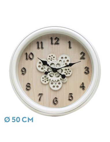 Reloj De Pared Berrocal Blanco/Haya 50x50x6cm Engranajes Con Movimiento