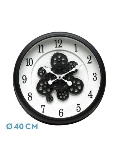 Reloj De Pared Bubion Negro/blanco 40x40x7cm Engranajes Con Movimiento