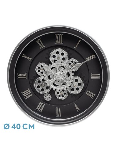 Reloj De Pared Chercos Negro/plata 40x40x7cm Engranajes Con Movimiento