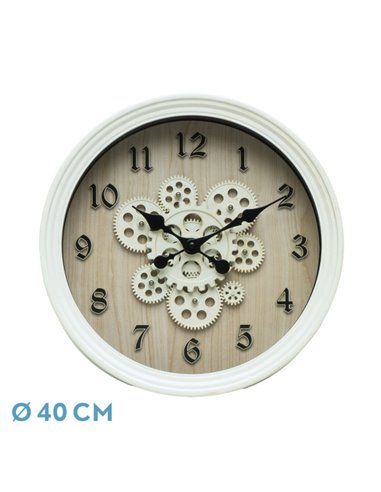 Reloj De Pared Coripe Blanco/Haya 40x40x7cm Engranajes Con Movimiento