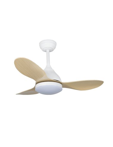 Ventilador LED Stel Mini Blanco+Madera 20W 1900Lm CCT Dim