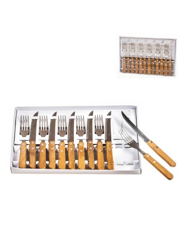 Set of 6 knives + 6 forks with wooden handle KOZINA