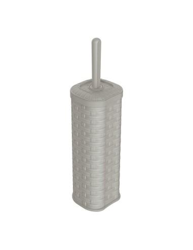 Cream-colored imitation wicker/rattan toilet brush and holder set MONDEX