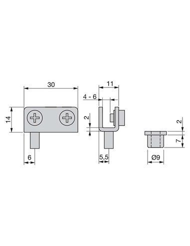 Emuca Juego de bisagras interiores para puerta cristal, 4-6mm espesor, Acero, Gris metalizado