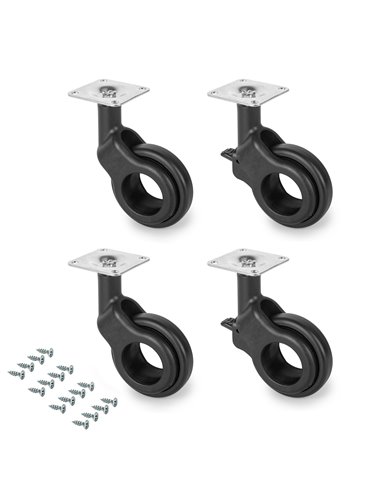 Emuca Hole 2 castors kit with plate-mounted, Ø 50, Black painted, Steel and Plastic