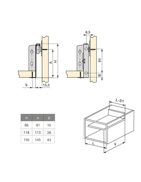 Emuca Kit cassetto per cucina Ultrabox, altezza 86 mm, prof. 500 mm, Acciaio, Grigio metallizzato, 10 u.