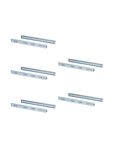 Emuca Lote de 5 juegos de guías para cajones, de bolas, altura 45mm, profundidad 350mm, extracción total, Cincado