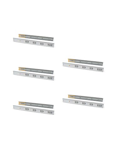 Emuca Set of ball bearing drawer runner, 45 x 300 mm, total extraction, soft close, Zinc Plated, 5 pcs.