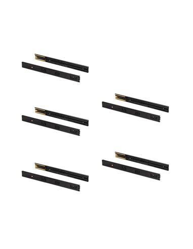 Emuca Set of ball bearing drawer runner, 45 x 300 mm, total extraction, soft close, Black, 5 pcs.