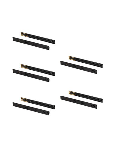 Emuca Set of ball bearing drawer runner, 45 x 450 mm, total extraction, soft close, Black, 5 pcs.