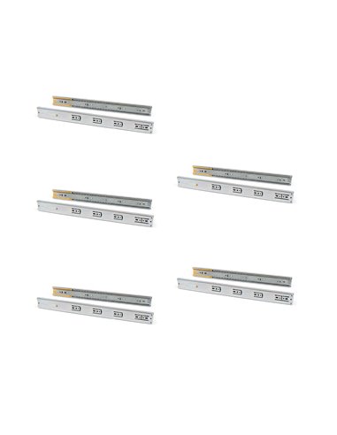 Emuca Set of ball bearing drawer runner, 45 x 600 mm, total extraction, soft close, Zinc Plated, 5 pcs.