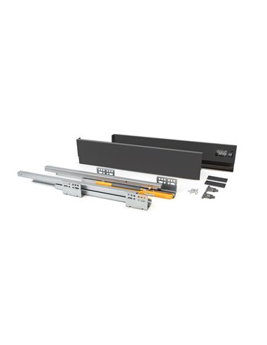 Emuca Kit cassetto per cucina Concept, altezza 105 mm, prof. 350 mm, chiusura soft, Acciaio, Grigio antracite