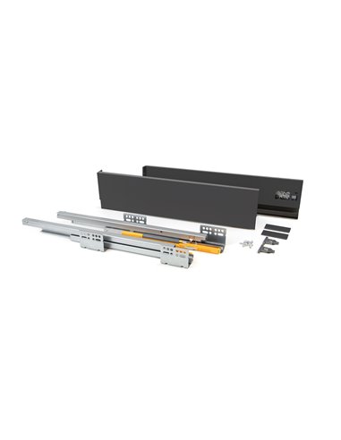 Emuca Kit cassetto per cucina Concept, altezza 105 mm, prof. 500 mm, chiusura soft, Acciaio, Grigio antracite