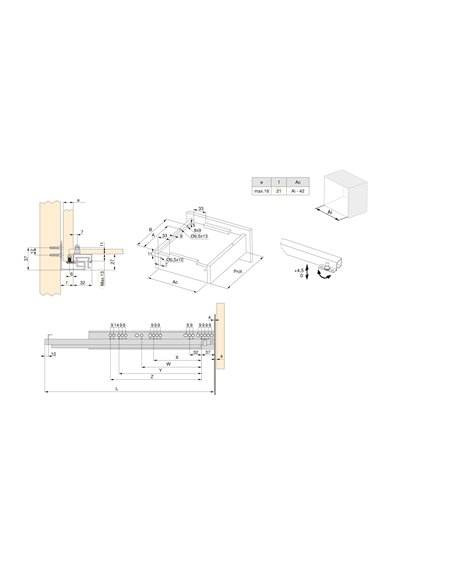 Emuca Conjunto de guias ocultas para gavetas Prata, com extração total, com impulso, profundidade 300mm, Aço, Zincado EMUCA - 7
