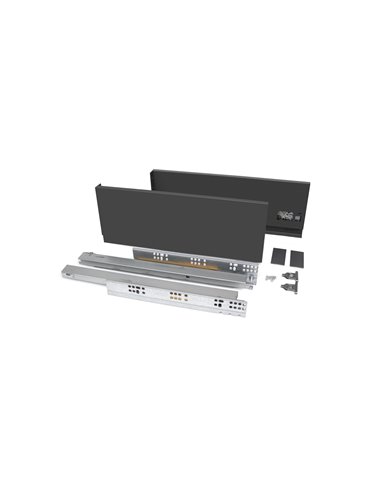 Kit cassetto cucina o bagno Vertex Emuca, altezza 131 mm, prof. 300 mm, 40 Kg, chiusura ammortizzata, Acciaio, Grigio antracite