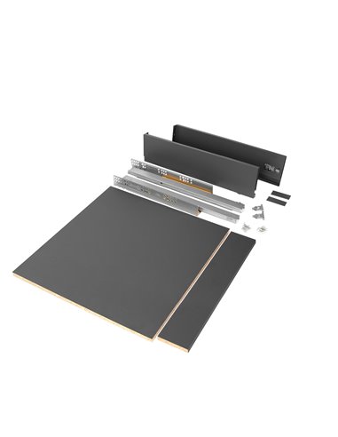 Kit de gavetas de cozinha ou casa de banho Emuca Vertex, 93mm de altura, com tábuas incluídas, módulo 600mm, Cinzento Antracite