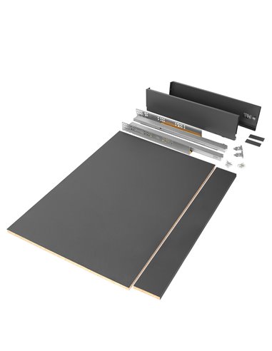 Emuca Kit de cajón para cocina o baño Vertex de altura 93mm con tableros incluidos, módulo 900mm, Gris antracita