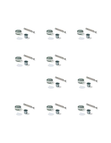 Emuca Cams and dowels and bolt M8, D. 35 mm, 20 mm board, Zamak and steel, White, 10 pcs.